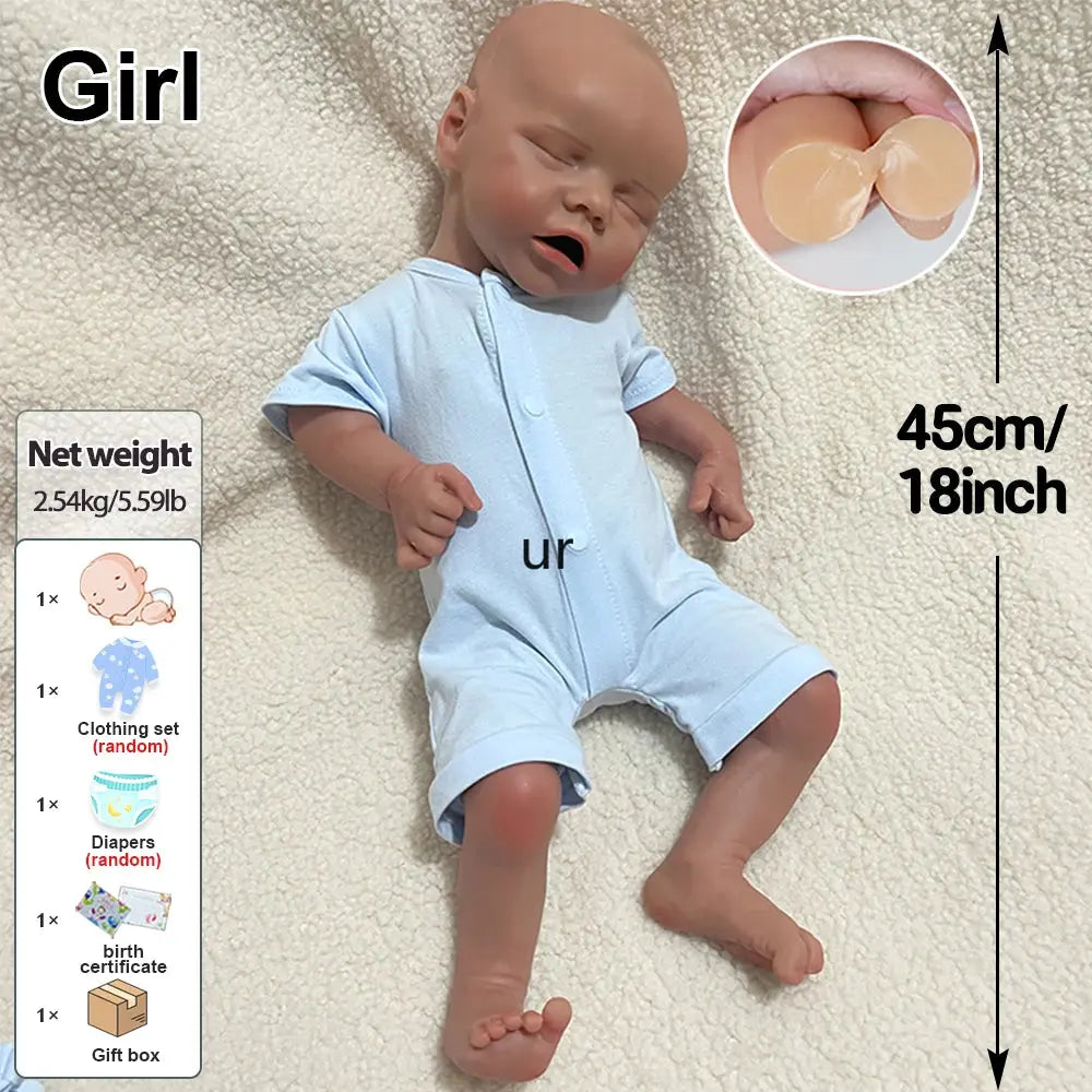 18Inch Dark Skin Realistic Features & Soft Material Doll Lifelike Silicone Reborn Baby Girl for Doll Enthusiasts Collection Toy lifelikesiliconereborns.com