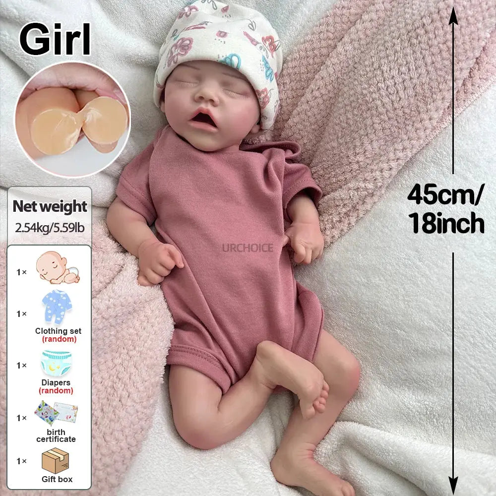 18Inch Lifelike Skin Detail Features Floppy Silicone Reborn Doll Weighted Washable Newborn Baby Girl for Education Collection lifelikesiliconereborns.com