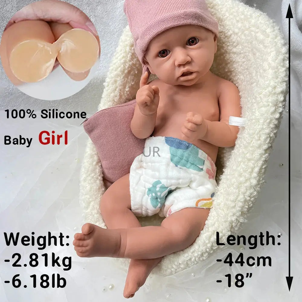 18Inch Open Eyes Handmade Realistic Silicone Reborn Baby Girl Doll With 3D Painted Skin for Emotional Support Kids Toy lifelikesiliconereborns.com