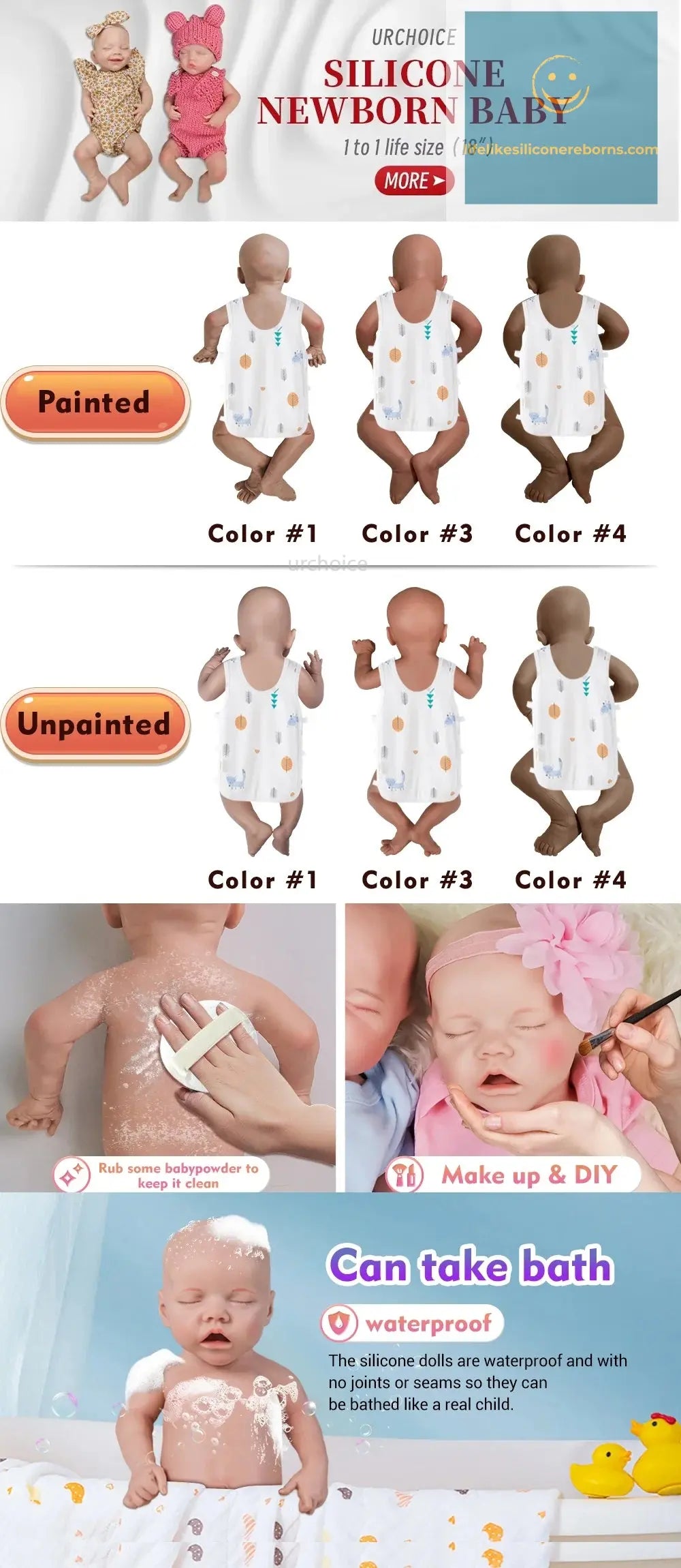 18" Newborn Silicone Reborn Baby Handmade Painted Realistic Silicone Skin Rebirth Doll Great Toy For Kids 3+ & Mom Training lifelikesiliconereborns.com