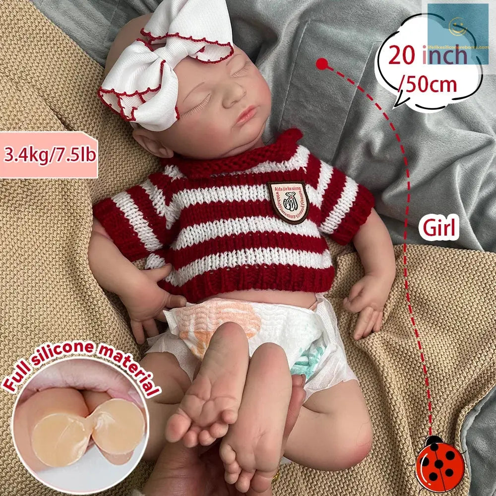 20 Inch 50Cm 3.4Kg Real Baby Size Weighted Full Body Soft Silicone Reborn Baby Doll Lifelike Newborn Girl Collectibles Reborners lifelikesiliconereborns.com
