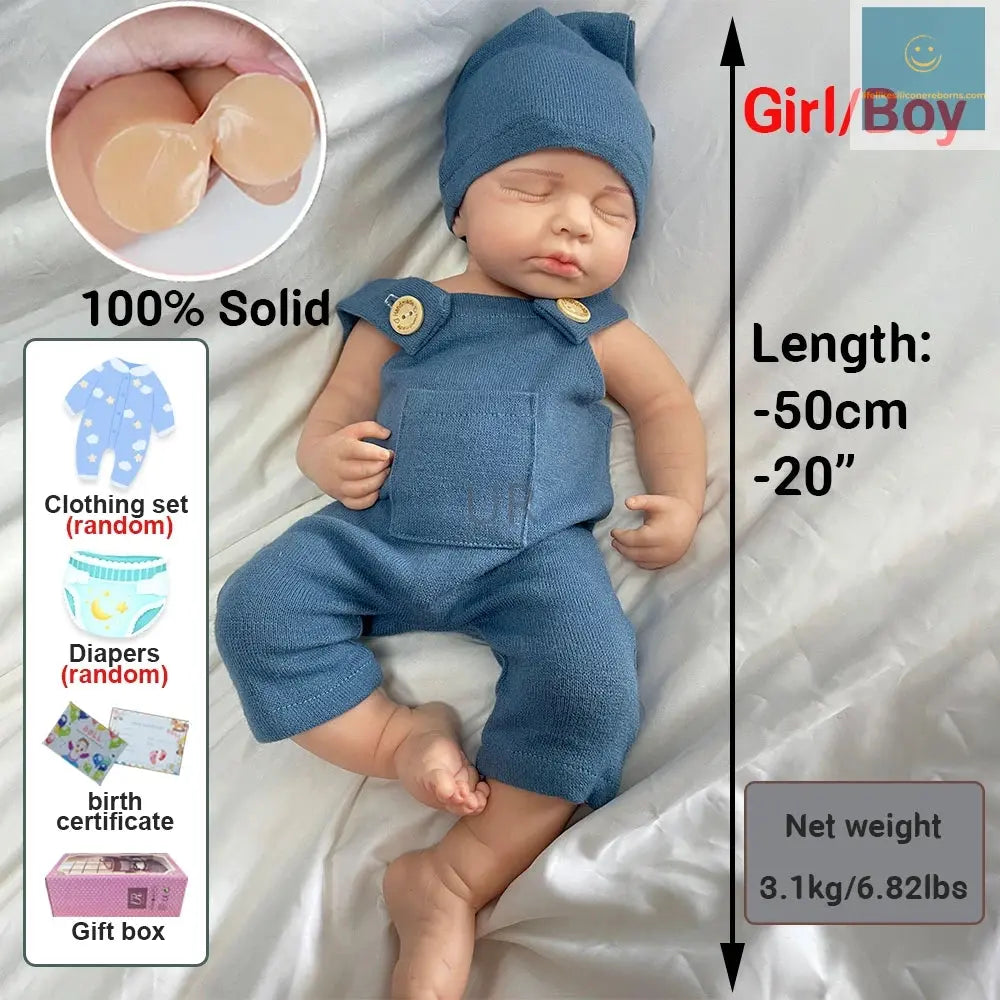 20" Platinum Solid Silicone Newborn Baby Boy/Girl LouLou Floppy Handmade Washable Reborn Doll 6.8lb Kids Toy Birthday Gift lifelikesiliconereborns.com