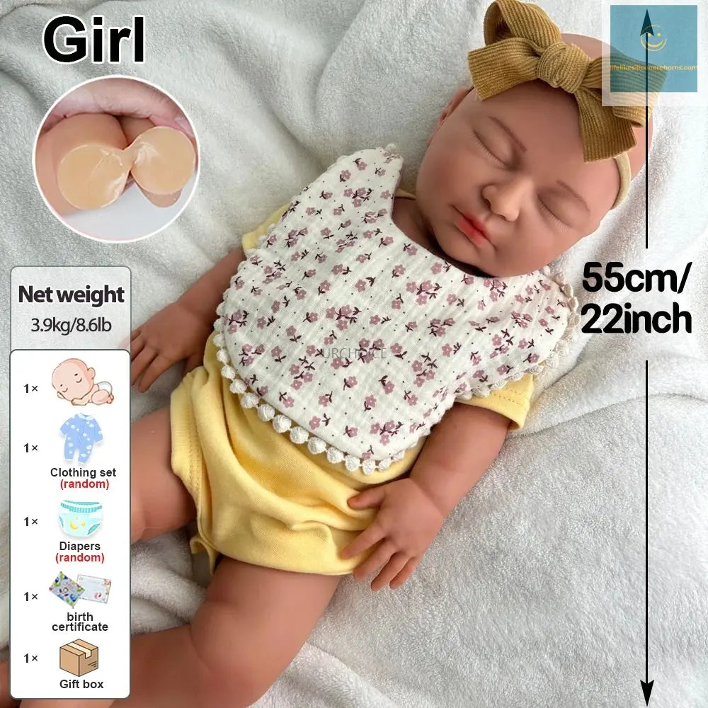 22Inch Handmade Weighted Silicone Reborn Baby Girl 8.6lb Soft Touch Feeling Waterproof Doll for Expectant Parents Collectibles lifelikesiliconereborns.com