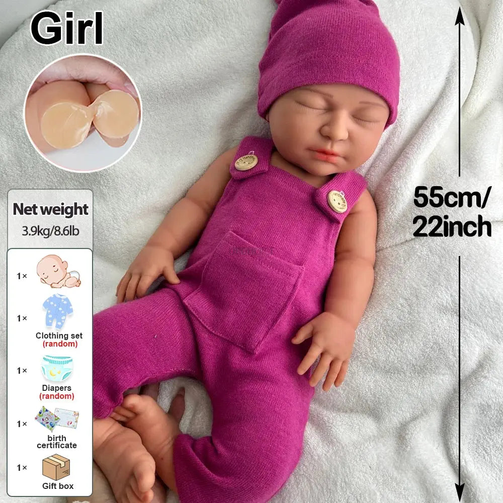 22Inch Soft Silicone Reborn Baby Girl Waterproof Handmade Doll Lifelike Realistic Baby Toy For Kids Collectors Birthday Gift lifelikesiliconereborns.com