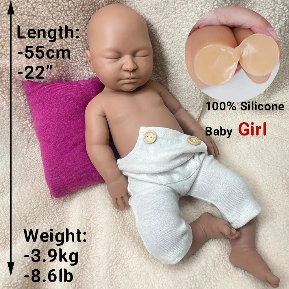 22" Weighted Black Reborn Doll Soft Full Silicone for Painter Handmade Flexible African Newborn Baby Girl Xmas Gift Collection lifelikesiliconereborns.com