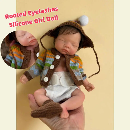 26cm Close Eyes Cuddly Whole Body Solid Silicone bébé reborn Girl Doll With Rooted Hair Soft Touch  Lifelike bébé reborn Doll lifelikesiliconereborns.com