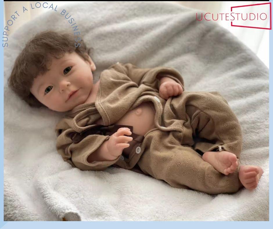 18-Inch Realistic Silicone Reborn Baby Boy Doll –Hand-Painted with Rooted Hair & Visible Veins, Lifelike Waterproof Newborn Gift smile My Store