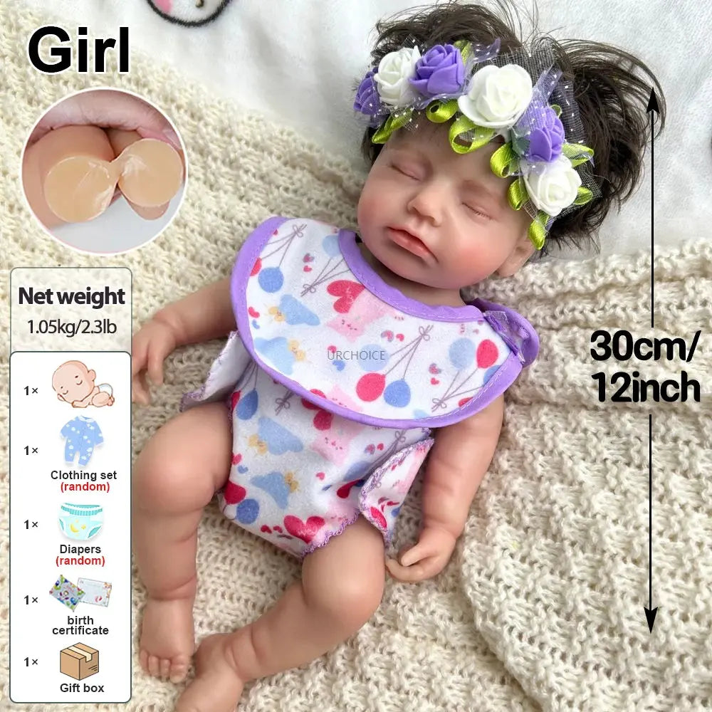 30cm Full Body Soft Silicone Reborn Baby Girl Doll Washable Painted With Rooted Hair Realistic Details For Kid's Christmas Gift lifelikesiliconereborns.com