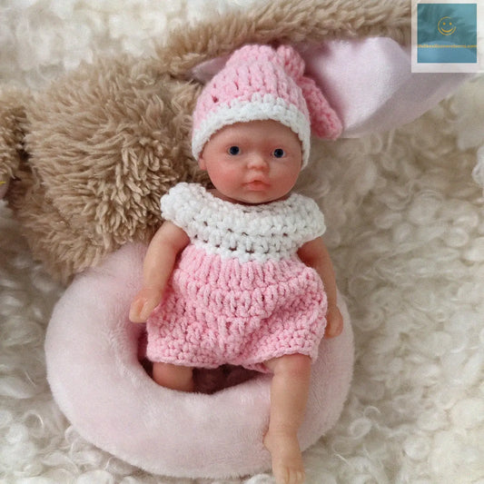 4.5 inch Reborn Baby Dolls Sleeping Silicone Full Body Girl Miniature Babies with Pink clothes for Christmas Gift Kids lifelikesiliconereborns.com