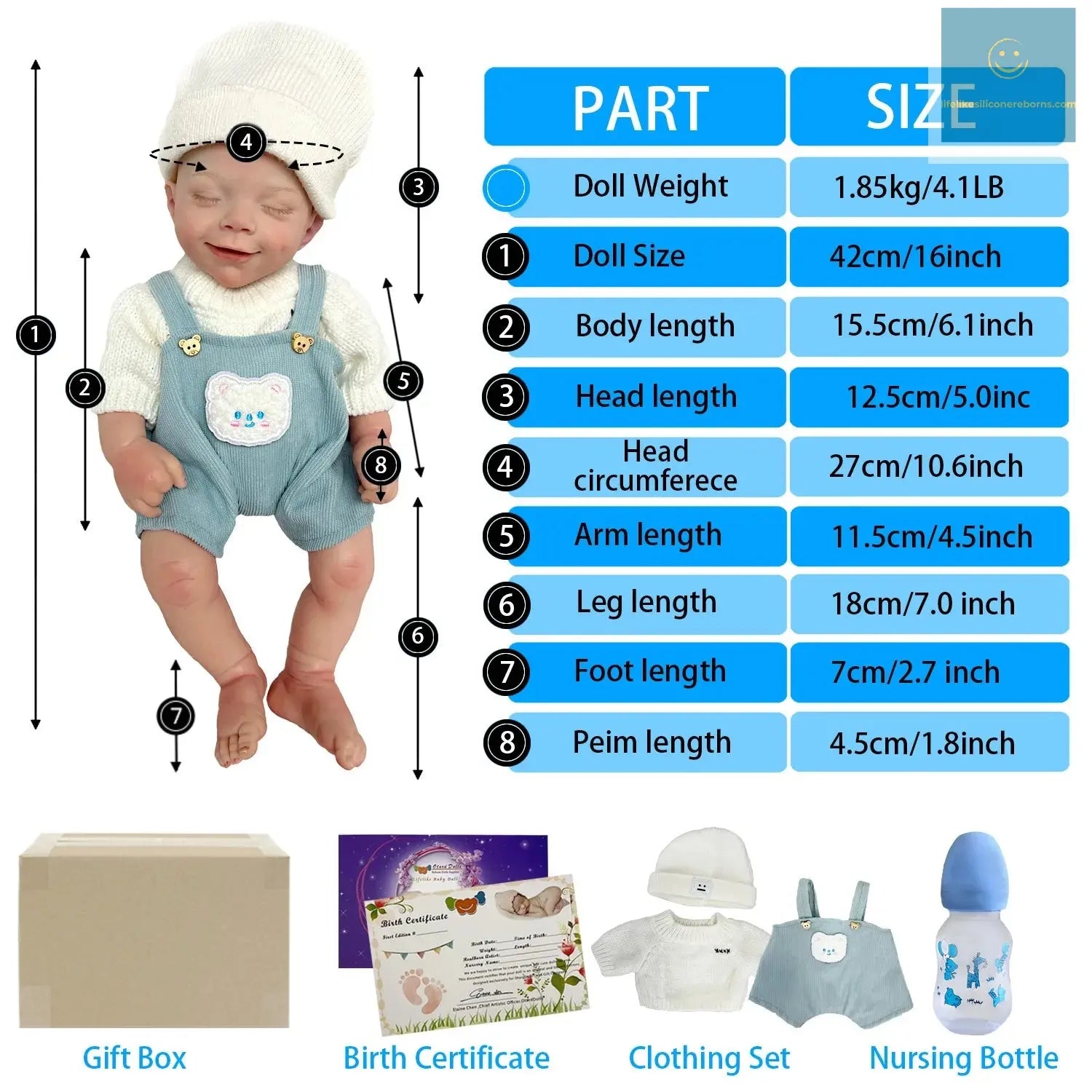 42cm April Whole Body Solid Silicone Bebe Reborn Boy With Rooted Hair Lifelike Reborn Doll Boneca Reborn Corpo De Silicone Doll lifelikesiliconereborns.com