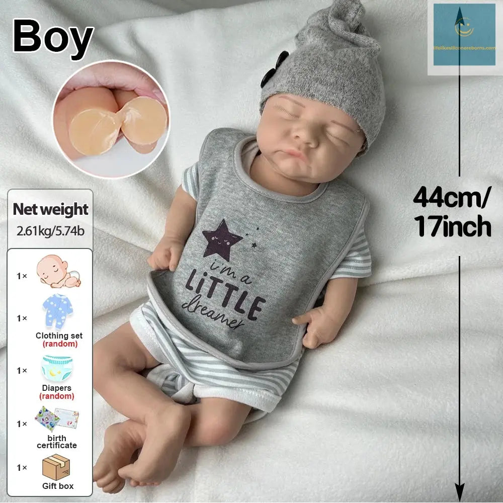 44cm Realistic Silicone Reborn Baby Boy Levi Flexible Body Lifelike Expressions Washable Dolls Providing Companionship Toy Gift lifelikesiliconereborns.com