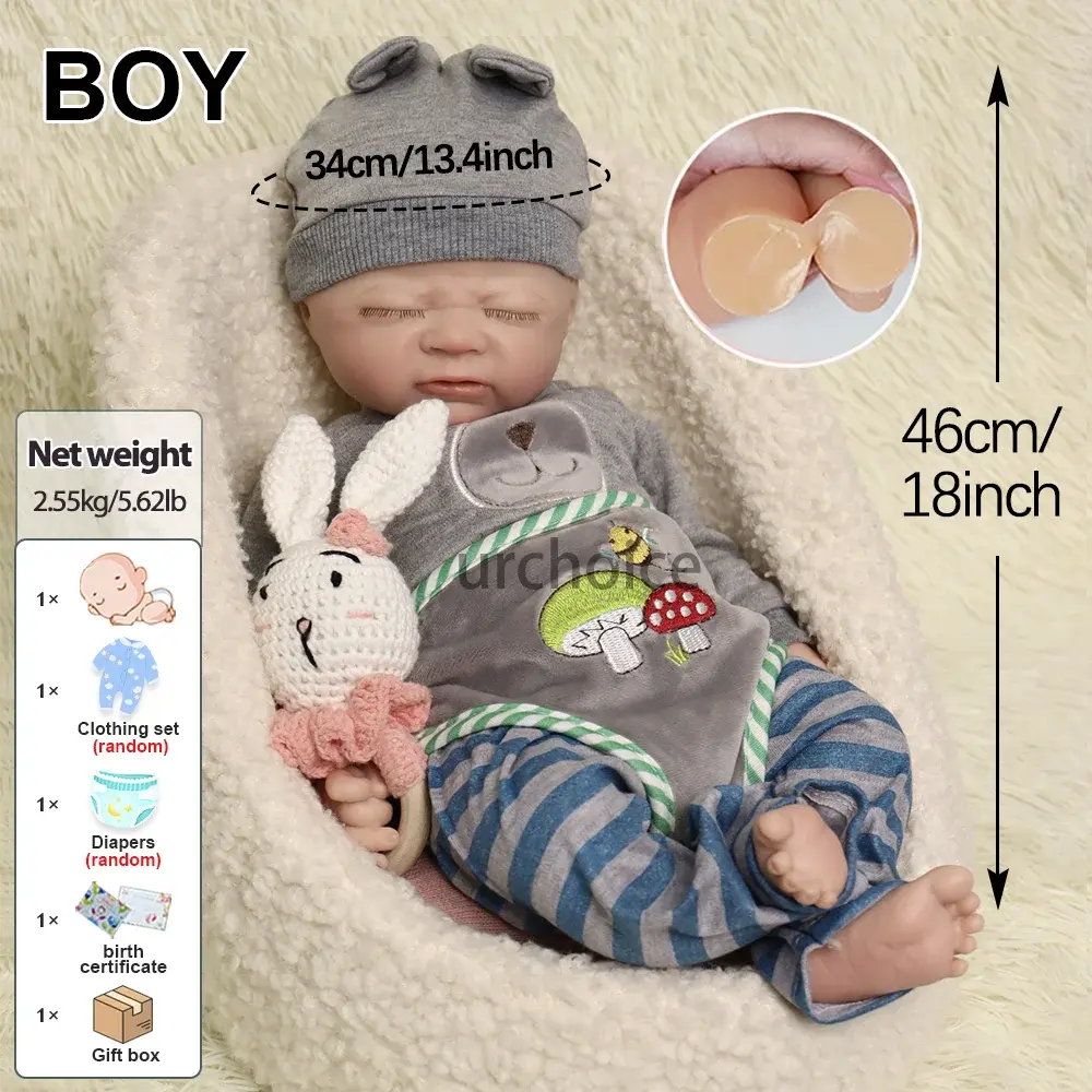 45 cm 100% Platinum Solid Silicone Reborn Baby Boy Soft Touch Handmade Washable Newborn Doll For Children Birthday Gifts lifelikesiliconereborns.com