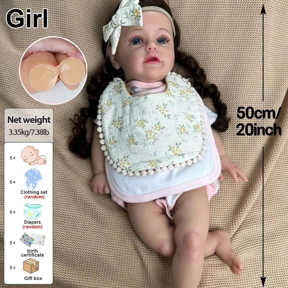 50cm Realistic Flexible Silicone Reborn Baby Girl Lifelike Details Waterproof Materials For Educational Tools Christmas Gift lifelikesiliconereborns.com