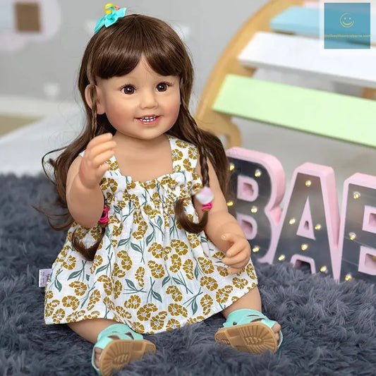 55CM Reborn Baby Dolls Toddler Smile Girl Cammi Soft Silicone Baby Doll 3D Painted Skin with Visible Veins Children Bath Toy lifelikesiliconereborns.com