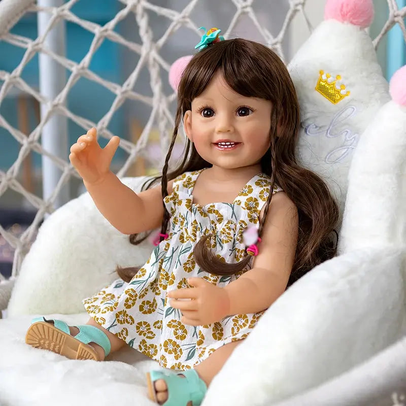 55CM Reborn Baby Dolls Toddler Smile Girl Cammi Soft Silicone Baby Doll 3D Painted Skin with Visible Veins Children Bath Toy lifelikesiliconereborns.com
