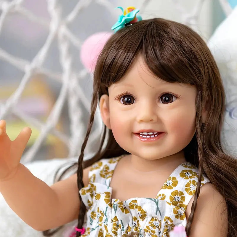 55CM Reborn Baby Dolls Toddler Smile Girl Cammi Soft Silicone Baby Doll 3D Painted Skin with Visible Veins Children Bath Toy lifelikesiliconereborns.com