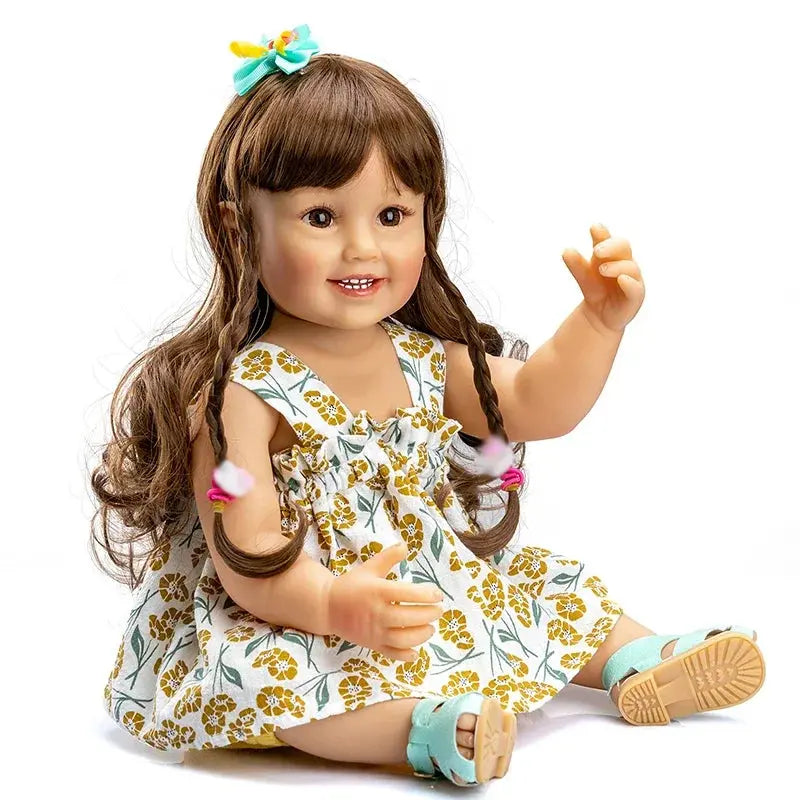 55CM Reborn Baby Dolls Toddler Smile Girl Cammi Soft Silicone Baby Doll 3D Painted Skin with Visible Veins Children Bath Toy lifelikesiliconereborns.com