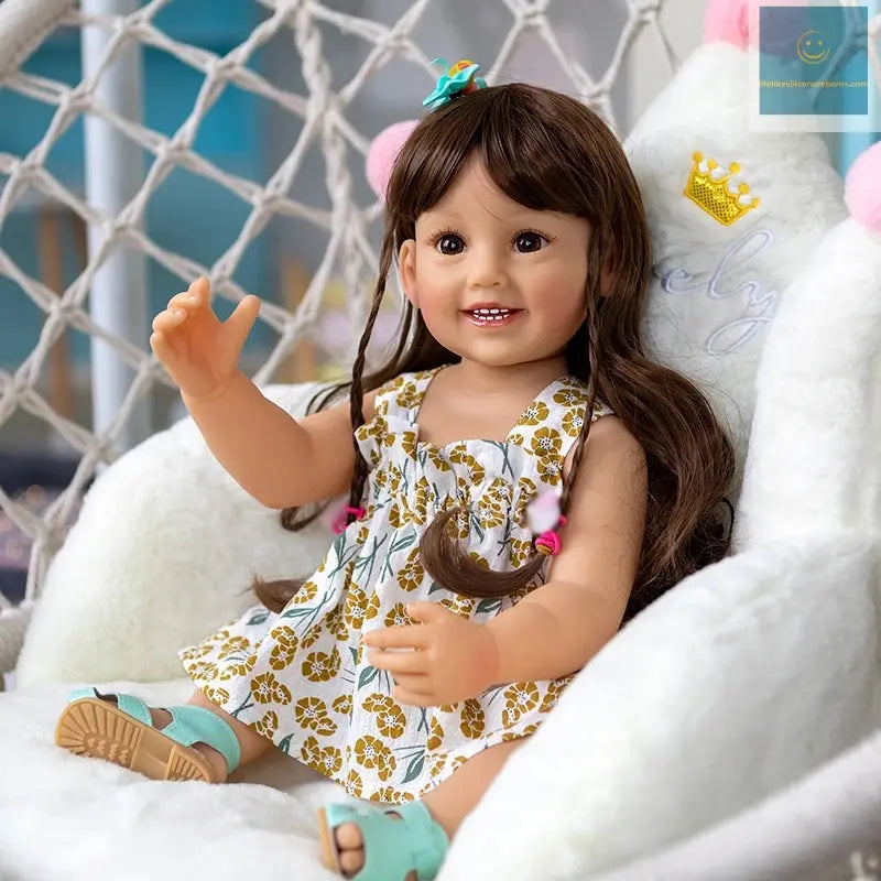 55CM Reborn Baby Dolls Toddler Smile Girl Cammi Soft Silicone Baby Doll 3D Painted Skin with Visible Veins Children Bath Toy lifelikesiliconereborns.com