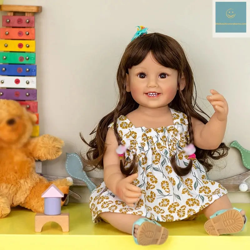 55CM Reborn Baby Dolls Toddler Smile Girl Cammi Soft Silicone Baby Doll 3D Painted Skin with Visible Veins Children Bath Toy lifelikesiliconereborns.com