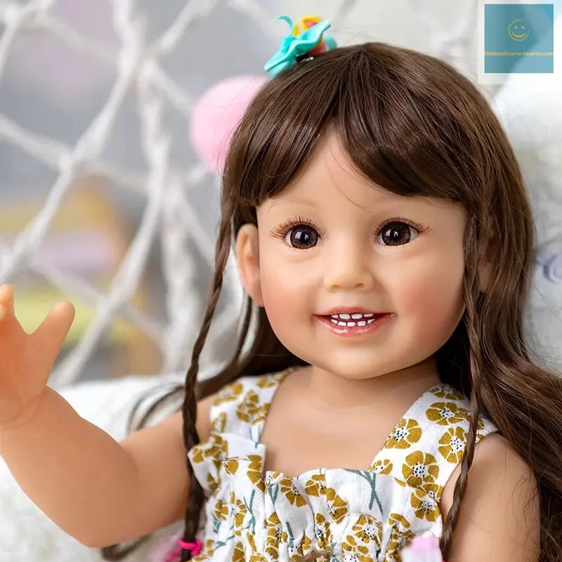 55CM Reborn Baby Dolls Toddler Smile Girl Cammi Soft Silicone Baby Doll 3D Painted Skin with Visible Veins Children Bath Toy lifelikesiliconereborns.com