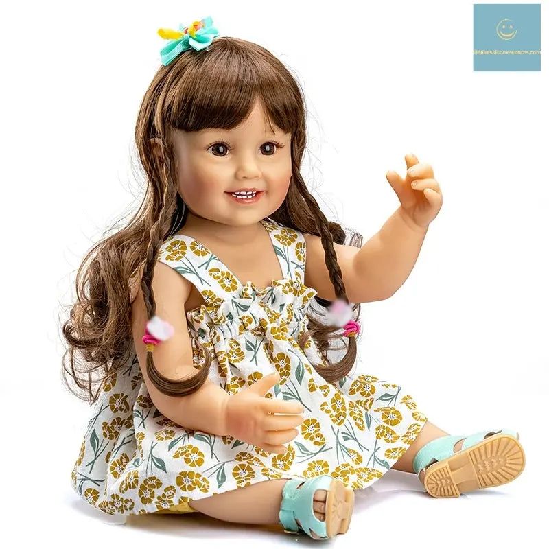 55CM Reborn Baby Dolls Toddler Smile Girl Cammi Soft Silicone Baby Doll 3D Painted Skin with Visible Veins Children Bath Toy lifelikesiliconereborns.com