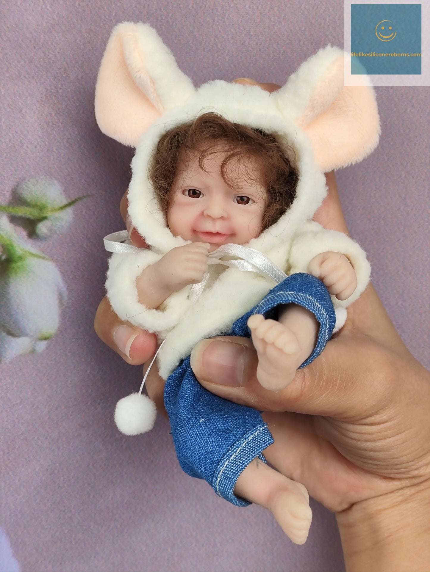 6 Inch Mini Baby Reborn Silicone Boy Doll Realistic Full Silicon Body Rooted Hair (Boy-Curly Hair+bib) lifelikesiliconereborns.com