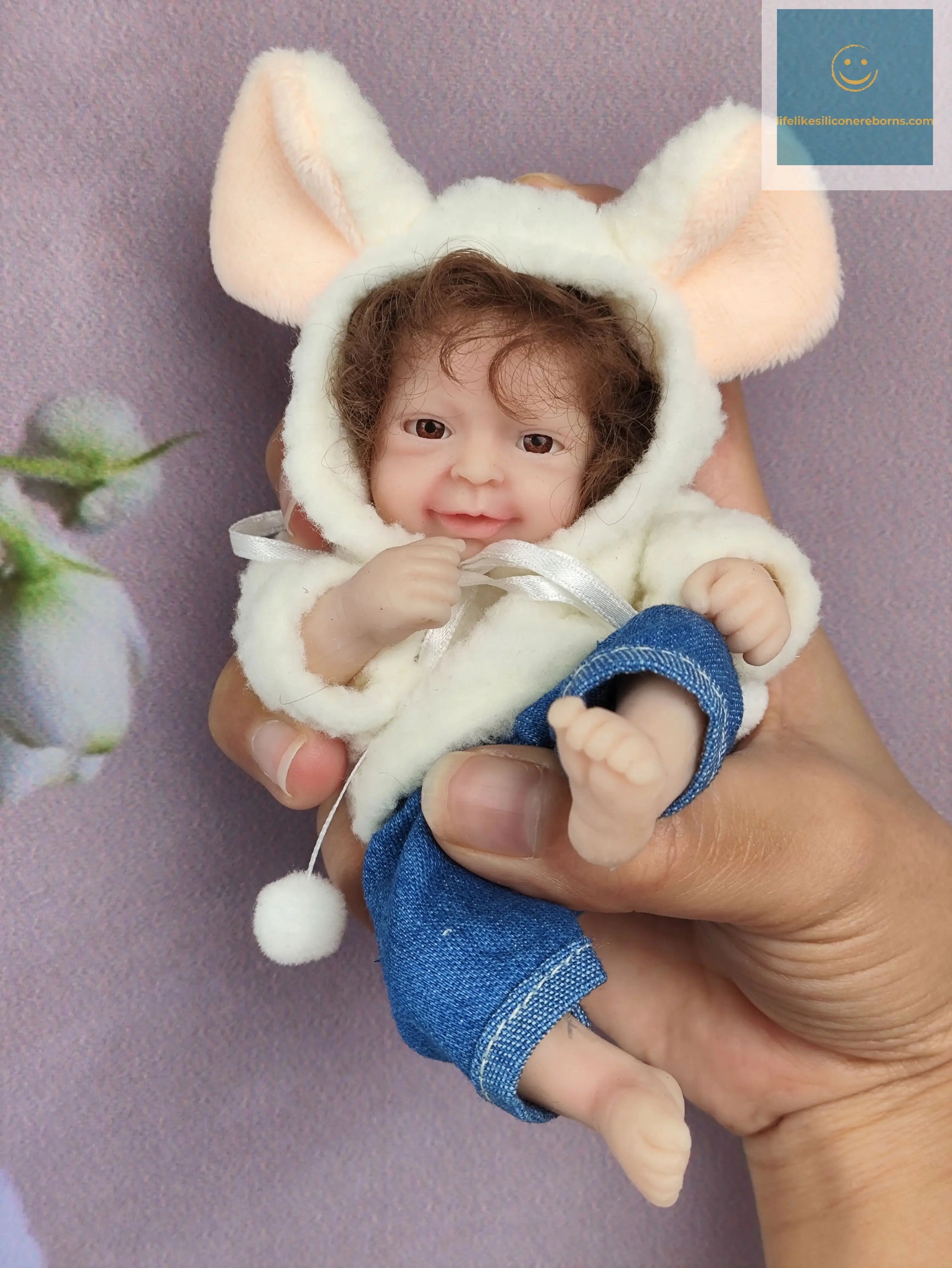 6 Inch Mini Baby Reborn Silicone Boy Doll Realistic Full Silicon Body Rooted Hair (Boy-Curly Hair+bib) lifelikesiliconereborns.com