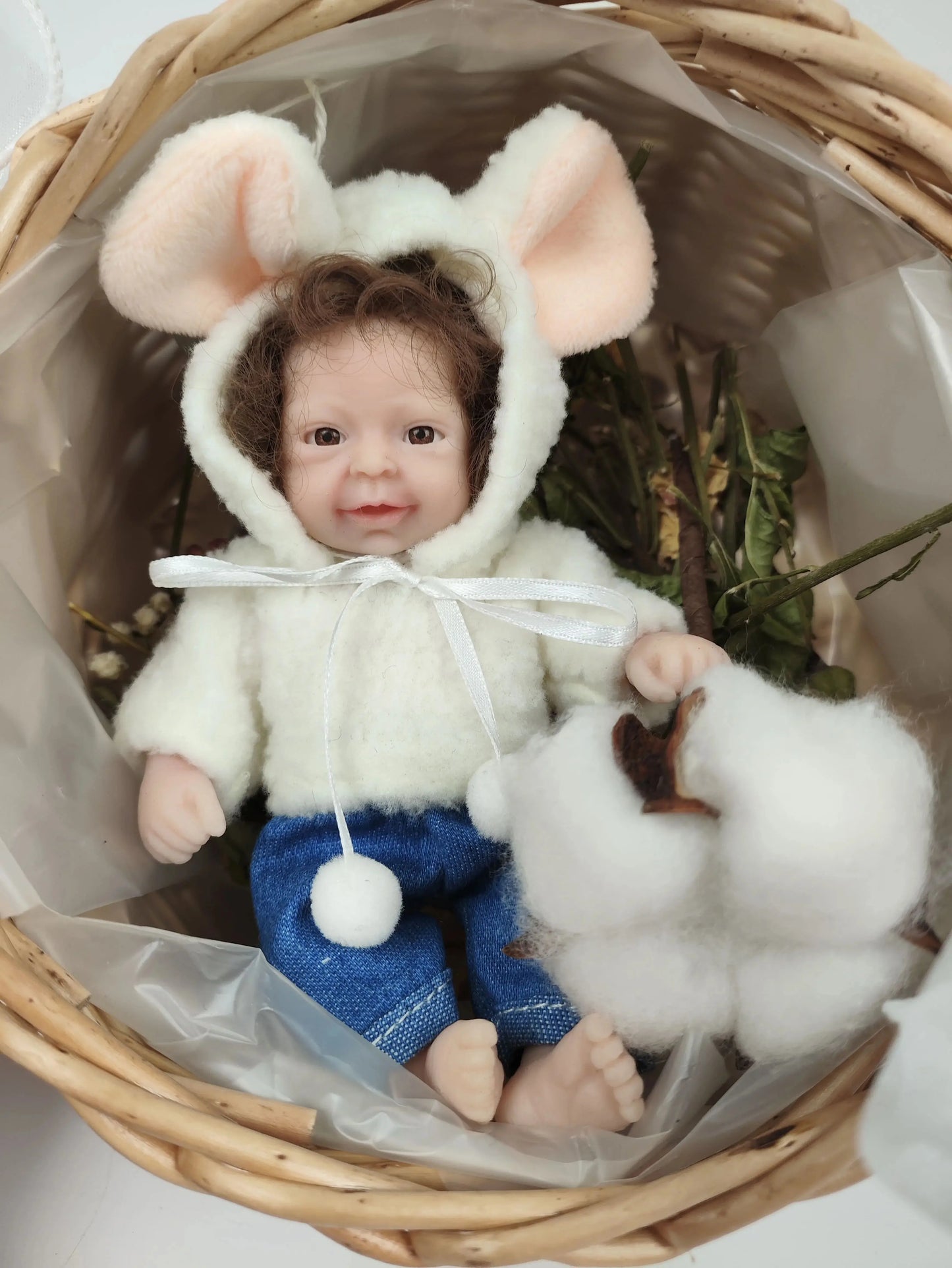 6 Inch Mini Baby Reborn Silicone Boy Doll Realistic Full Silicon Body Rooted Hair (Boy-Curly Hair+bib) lifelikesiliconereborns.com