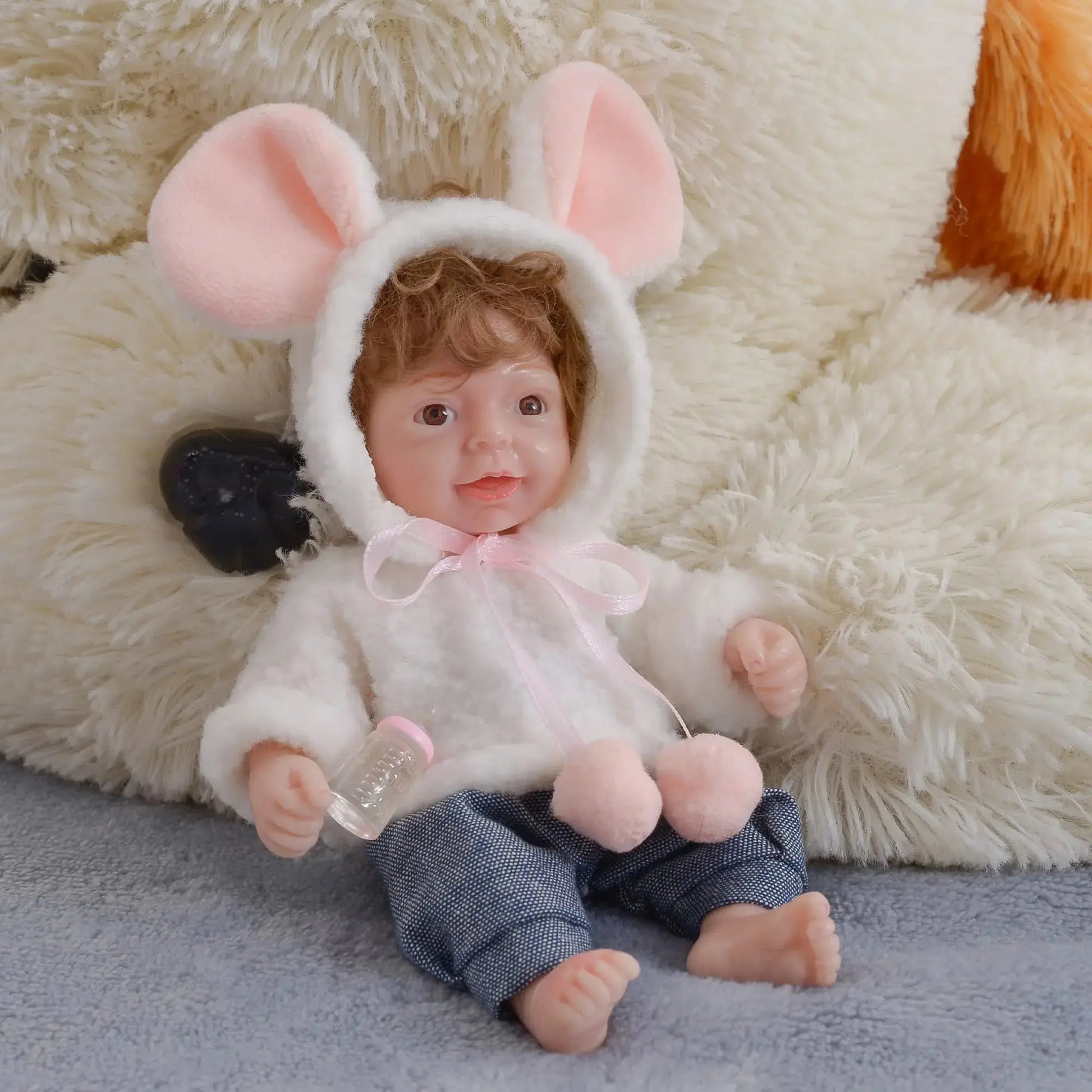 6 Inch Mini Baby Reborn Silicone Boy Doll Realistic Full Silicon Body Rooted Hair (Boy-Curly Hair+bib) lifelikesiliconereborns.com