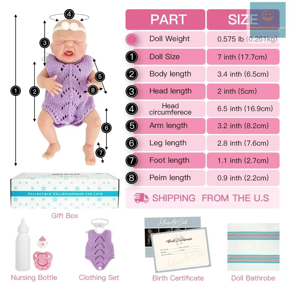 7" Boy Micro Preemie Full Body Silicone  CryBaby Doll "Ethan" Lifelike Mini Reborn Doll Surprice Children Anti-Stress My Melody lifelikesiliconereborns.com