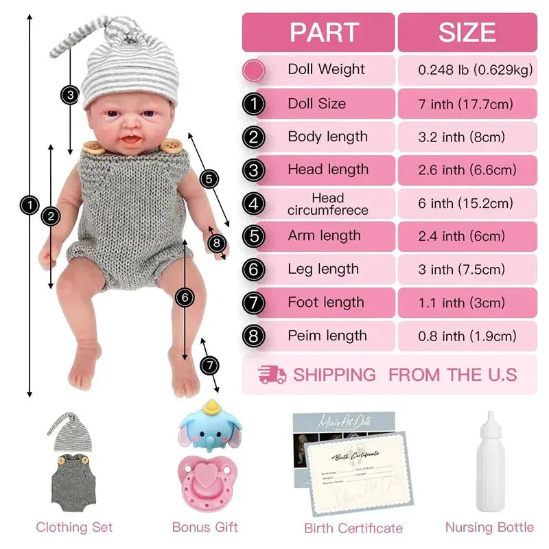 7" Micro Preemie Full Body Silicone Baby Adorkable Doll "Henry"and "Zoe"Lifelike Mini Reborn Doll Surprice Children Anti-Stress lifelikesiliconereborns.com