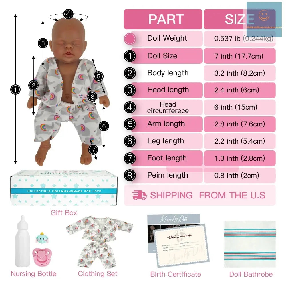 7" Micro Preemie Full Body Silicone Black African American Bady "Owen" Lifelike Mini Reborn Doll Surprice Children Anti-Stress lifelikesiliconereborns.com