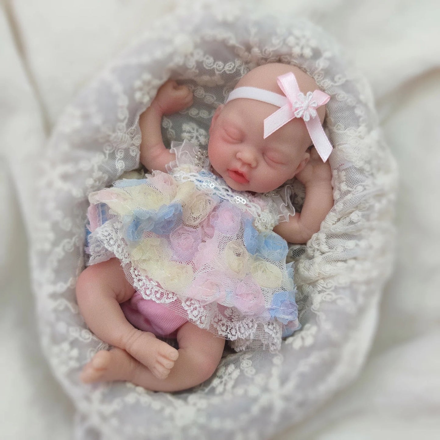 Reborn Baby Dolls Sleeping 7 Inch Silicone Full Body Girl Miniature Babies with feed Accessories for Christmas Gift Kids lifelikesiliconereborns.com