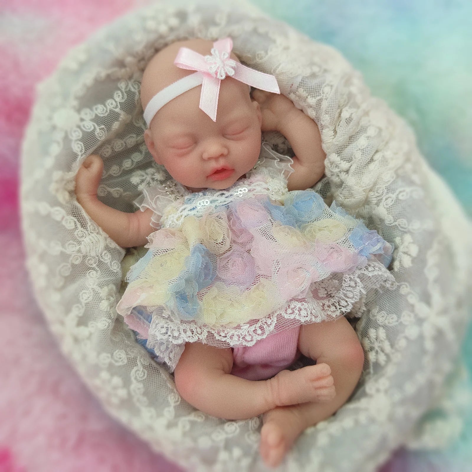 Reborn Baby Dolls Sleeping 7 Inch Silicone Full Body Girl Miniature Babies with feed Accessories for Christmas Gift Kids lifelikesiliconereborns.com