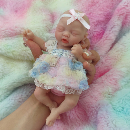 Reborn Baby Dolls Sleeping 7 Inch Silicone Full Body Girl Miniature Babies with feed Accessories for Christmas Gift Kids lifelikesiliconereborns.com