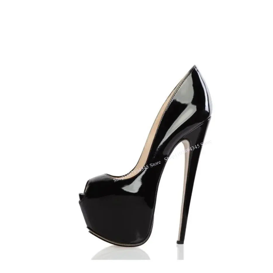 Black Slip On Platform Patent Leather Pumps Thin High Heel Shallow Fashion Sexy Cool Western Summer Woman Shoes Zapatillas Mujer lifelikesiliconereborns.com