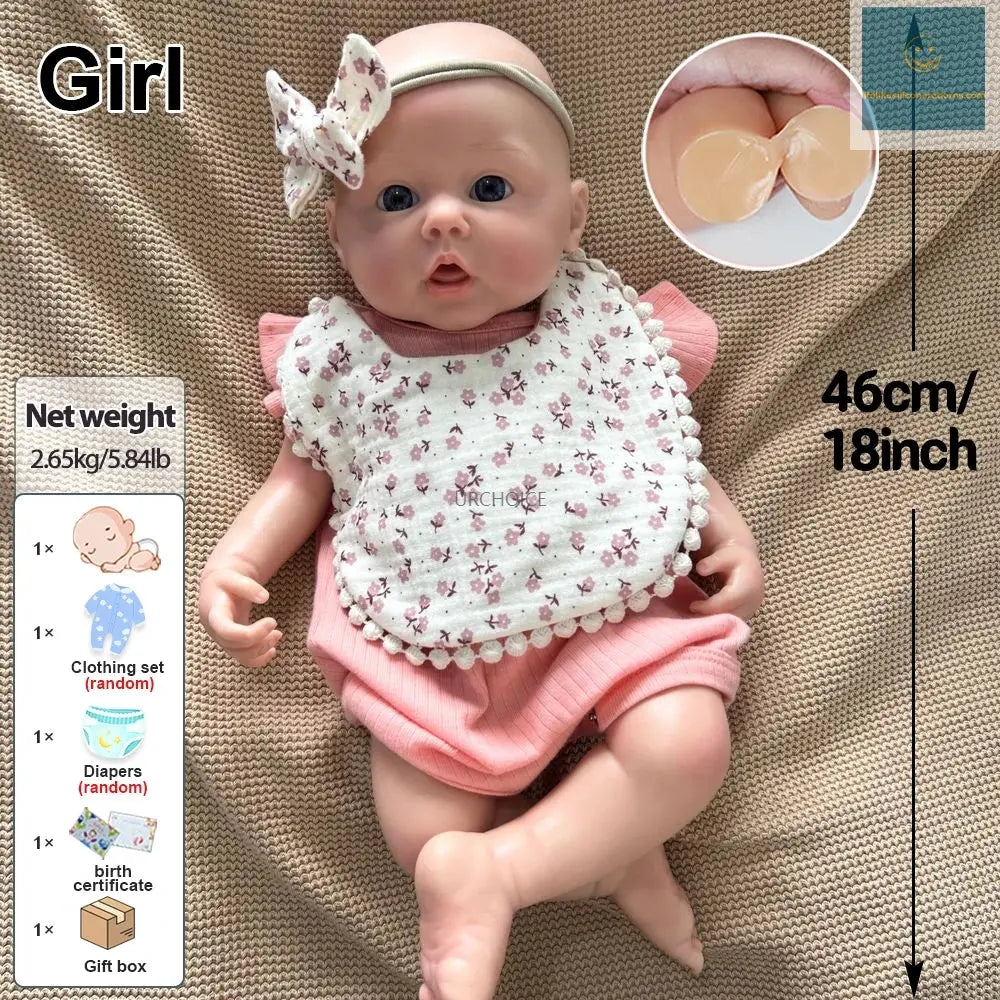 Chubby Flexible Handmade Silicone Reborn Baby Girl 18Inch Visible Veins Weighted Newborn Doll for Collector Christmas Gift Toys lifelikesiliconereborns.com