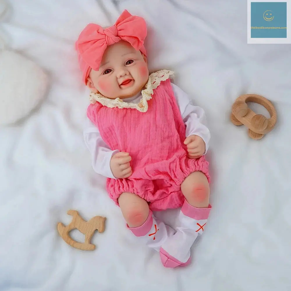 Exquisite smile with open eyes! 17.3-inch medical grade solid silicone reborn baby 2.4kg ultra realistic skin touch lifelikesiliconereborns.com