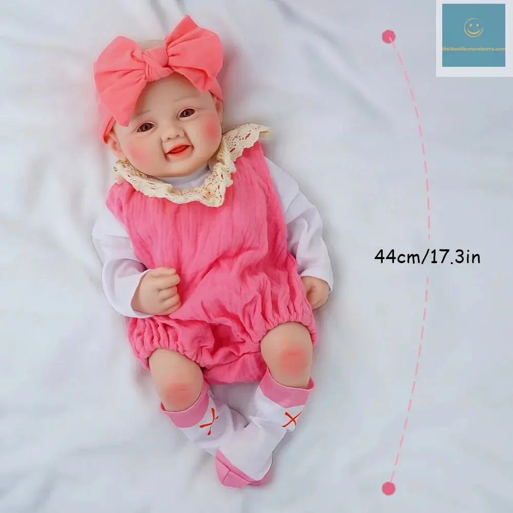 Exquisite smile with open eyes! 17.3-inch medical grade solid silicone reborn baby 2.4kg ultra realistic skin touch lifelikesiliconereborns.com