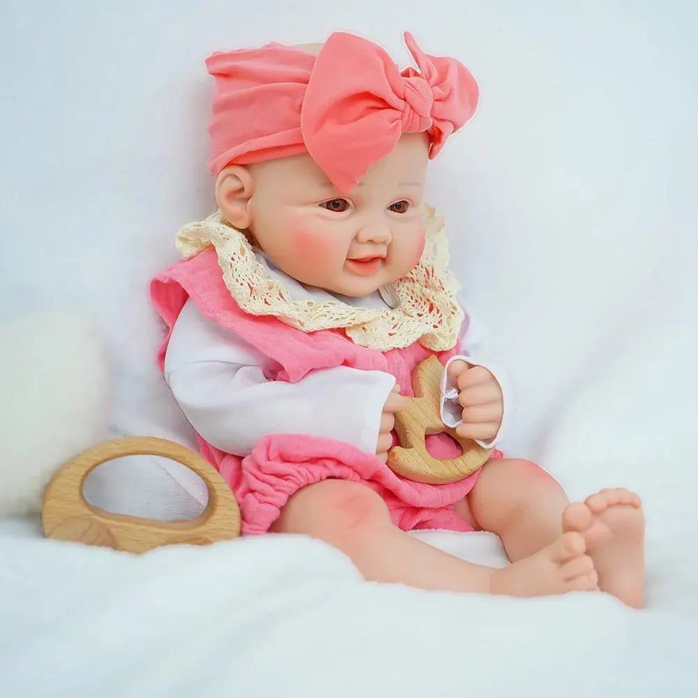 Exquisite smile with open eyes! 17.3-inch medical grade solid silicone reborn baby 2.4kg ultra realistic skin touch lifelikesiliconereborns.com