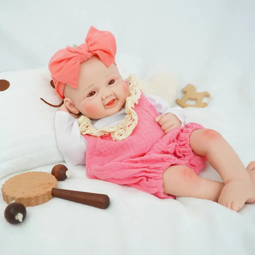 Exquisite smile with open eyes! 17.3-inch medical grade solid silicone reborn baby 2.4kg ultra realistic skin touch lifelikesiliconereborns.com