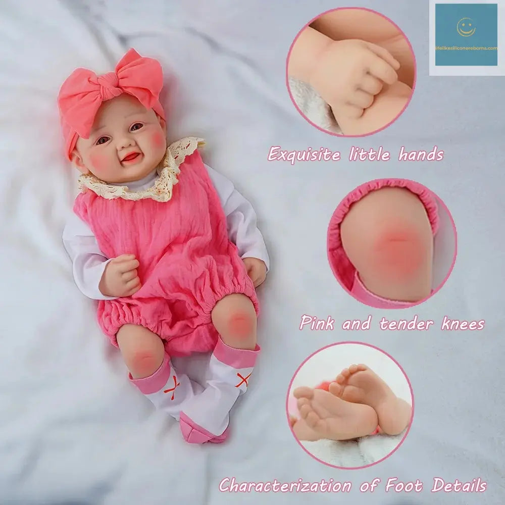 Exquisite smile with open eyes! 17.3-inch medical grade solid silicone reborn baby 2.4kg ultra realistic skin touch lifelikesiliconereborns.com