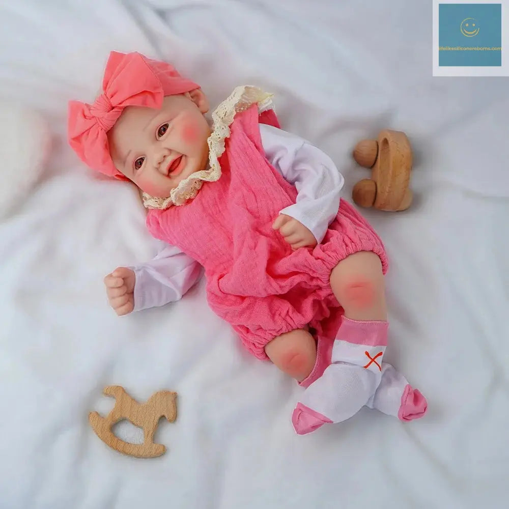 Exquisite smile with open eyes! 17.3-inch medical grade solid silicone reborn baby 2.4kg ultra realistic skin touch lifelikesiliconereborns.com