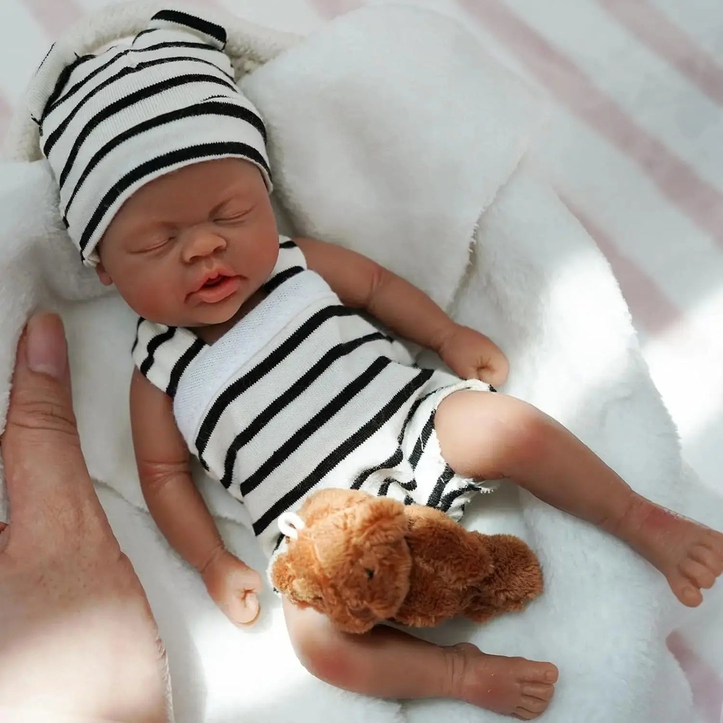 Full Body Silicone Baby Reborn Doll 7 Inch Lifelike Sleeping Black Skin Girl with Toy Accessories for Kids Christmas Gift lifelikesiliconereborns.com
