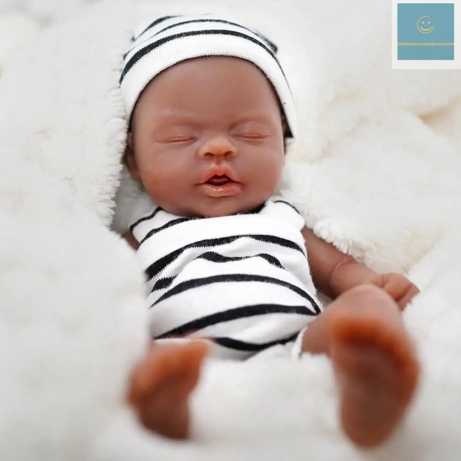 Full Body Silicone Baby Reborn Doll 7 Inch Lifelike Sleeping Black Skin Girl with Toy Accessories for Kids Christmas Gift lifelikesiliconereborns.com