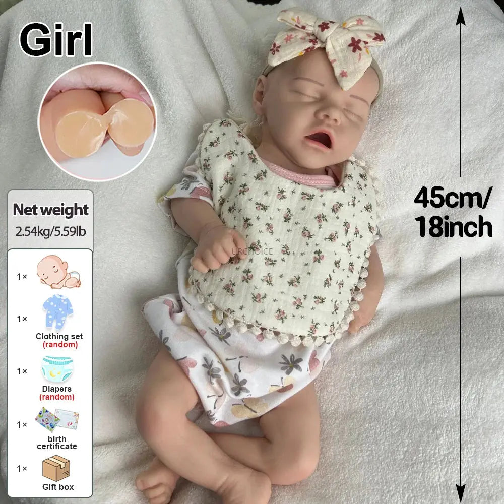 Full Body Soft Lifelike 18Inch Silicone Reborn Baby Girl Realistic 3D Skin Washable Dolls  For Kids Toy Role-Playing Collection lifelikesiliconereborns.com