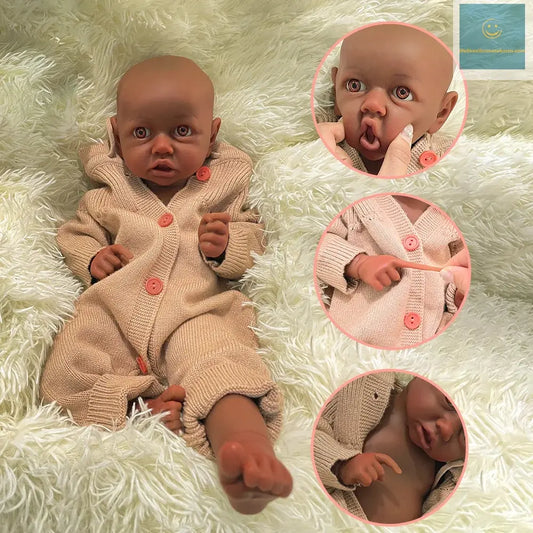 Full Platinum Silicone Body Baby Black Girl Reborn Doll Handmade 3D Painted Cute African Skin Newborn Baby Cuddly 18 Inch lifelikesiliconereborns.com