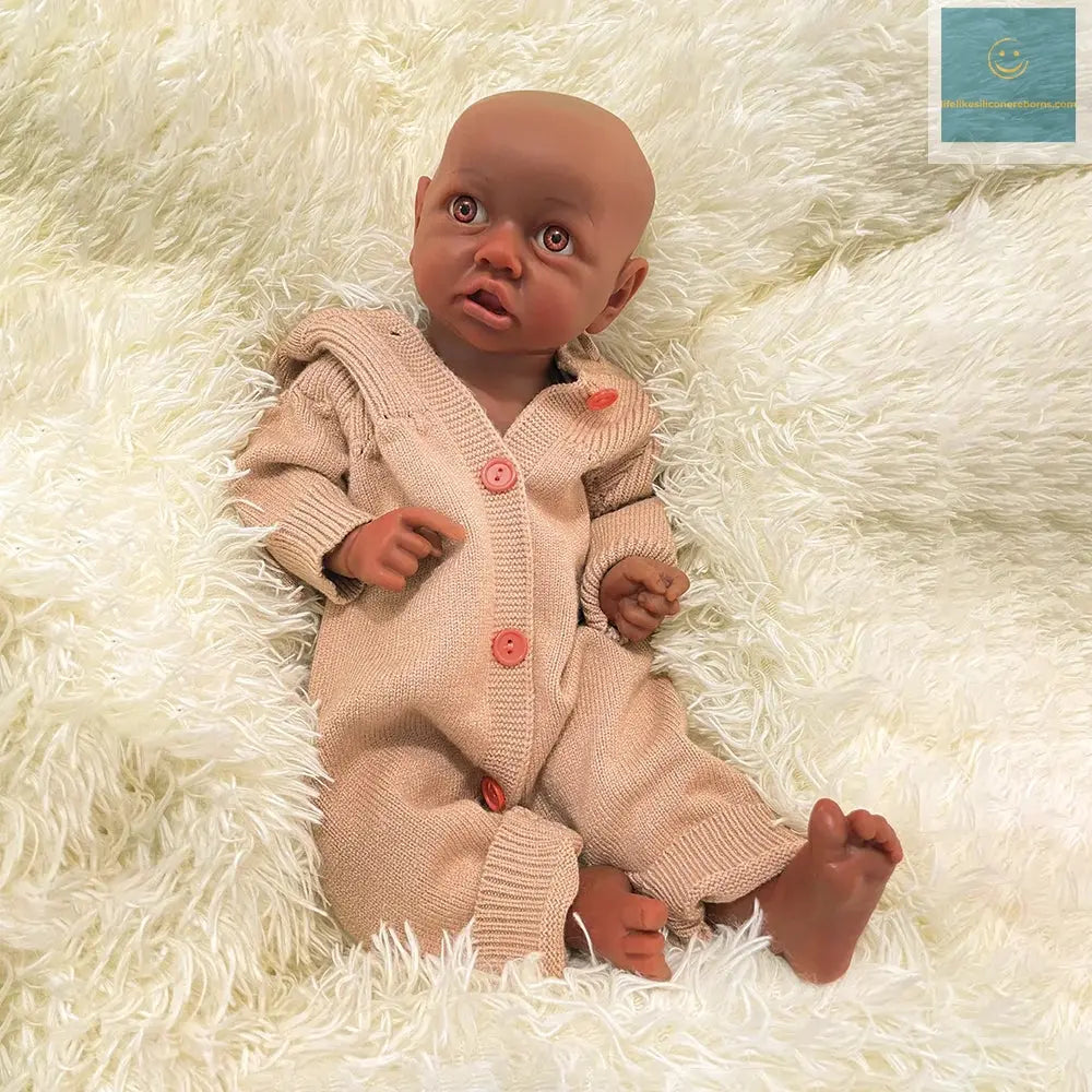 Full Platinum Silicone Body Baby Black Girl Reborn Doll Handmade 3D Painted Cute African Skin Newborn Baby Cuddly 18 Inch lifelikesiliconereborns.com
