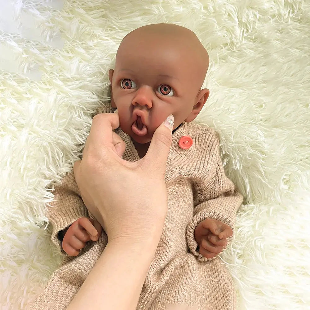 Full Platinum Silicone Body Baby Black Girl Reborn Doll Handmade 3D Painted Cute African Skin Newborn Baby Cuddly 18 Inch lifelikesiliconereborns.com