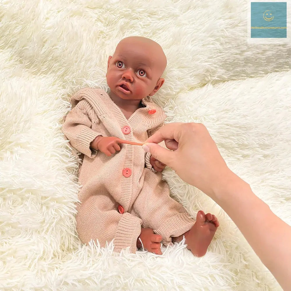 Full Platinum Silicone Body Baby Black Girl Reborn Doll Handmade 3D Painted Cute African Skin Newborn Baby Cuddly 18 Inch lifelikesiliconereborns.com